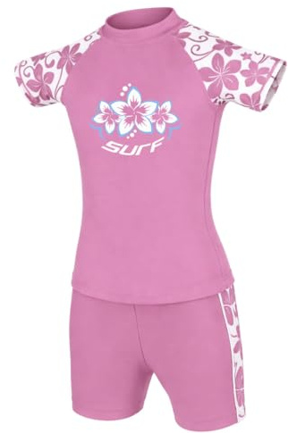 Kidz Swimmers Chaleco de protección solar UV para niñas y pantalones cortos de natación UPF 50+, color rosa fucsia (3-4, 5-6, 7-8, 9-10, 11-12 y 13-14 años), rosa fucsia, 13-14 años