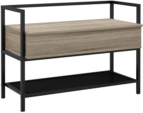 HOMCOM Banco Zapatero con Tapa Abatible Mueble Zapatero con Banco con Compartimento Oculto y Estante Inferior de Rejilla para 4 Pares de Zapatos para Pasillo Salón 84x39,5x61 cm Roble