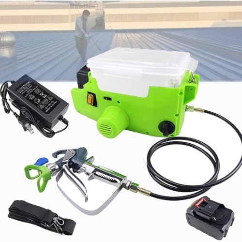 RayGenius Spruzzatore Manuale A Zaino, Spruzzatore Murale Airless Portatile Regolabile A 6 velocità, Spruzzatore Ad Alta Pressione per Vernici al Lattice/Olio/Acqua.,Green-2xbattery