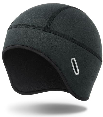 MELASA Warme Winter Fahrradhelm Mütze, Helmet Liner Skull Cap mit Brillenlöchern, HelmunterziehmüTze für Herren Damen Radfahren Skifahren Laufen Schwarz
