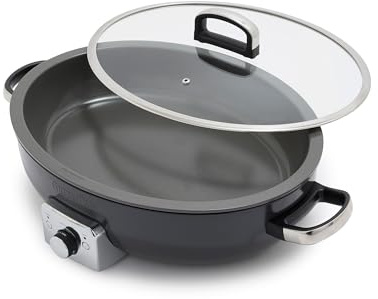 GreenPan Elite 5.5QT Electric Oval Skillet, PFAS-Free Ceramic Nonstick, 1800 Watt, Dishwasher Safe Lid & Removable Crock, Adjustable Temp Control, Multi-Cooker, Sear, Sauté, Rice, Stir-Fry, Black