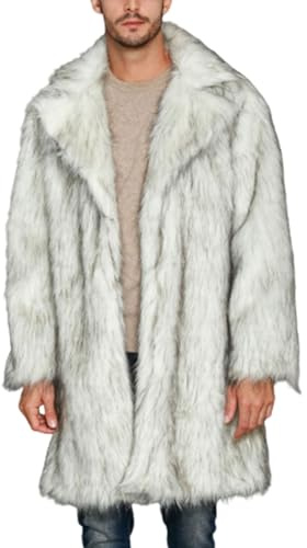 Naisicatar Lång kappa män, pälsrock för män tjock nedvikt krage lång fuskpäls kappa varm cardigan mode herr fuskpäls kappa för vinter hippie disco L, L, L