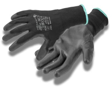 Högert Technik JAGST Lot de 12 paires de gants avec revêtement en polyuréthane, noirs, taille 7, résistants à l'abrasion et flexibles, parfaits pour les travaux de montage précis