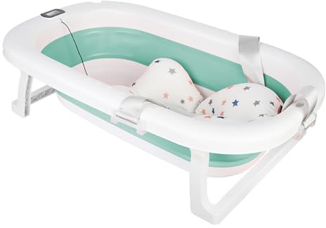 Baignoire Pliable Bébé avec Thermometre Digital,Baignoire Bebe avec Tapis de Bain Baignoire de voyage portable pour bébés et enfants de 0 à 24 mois Newborn Essentials-80 * 50 * 23 cm-vert