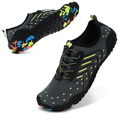 HiGropcore Water Shoes Men Women Adult Barefoot Swim Shoes Breathable Quick-Dry Aqua Socks for Beach Pool Surf Yoga Hiking, A3 - Grey, 11.5 Women/10.5 Men