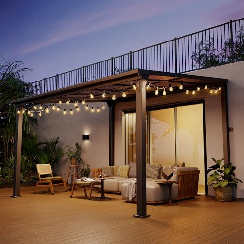 Patiopia 10 * 12FT Pergola,4 * 5 Inch Thickened Pillars & Enlarged Base,Outdoor Hardtop Lean to Gazebo,Wall Mounted Pergola,Pergolas Gazebos Clearance,Aluminum Frame Pergola,UV Resistant Patio Roof