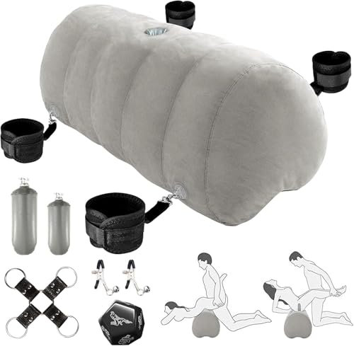 Sex Position Pillow Couples Sex Toys, Heart Shaped Sex Cushion Furniture for Bedroom Inflatable Wedge, Upsize Dildo Toy Mount with Adult Cuffs Cross Strap Nipple Clamps