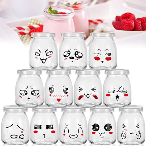 Purpledi 12PCS Joghurtgläser Gläser, Joghurtbecher, Dessertgläser mit Deckel Joghurtgläser Thermomix TM6 TM5 Varoma für Nachtisch Joghurt und Puddingsselber, ideal Zum Anrichten und Präsentieren
