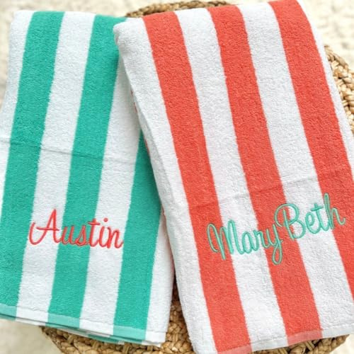 Toalla de Playa Personalizada Qijundian, Toalla Bordada con Nombre, Toalla de Playa Monogramada, Toalla Rayada, Toalla Infantil, Toalla de Playa Bordada, Toalla de Piscina (70x140cm/27x55in)