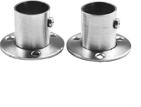 Paquete de dos soportes para barra de armario de acero inoxidable con enchufes de brida para instalaciones personalizables (22.5 mm)