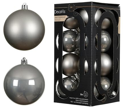 Kaemingk Weihnachtskugeln Kunststoff 4cm 16 Stück - klein & bruchsicher - Christbaumkugeln Weihnachtsbaumkugeln für Weihnachten - Christbaumschmuck & Weihnachtsbaumschmuck - Zart Grau