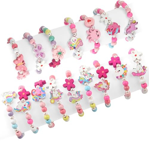Xbessc 16 Pièces Licorne Bracelet Enfant Fille Coloré Bois Bijoux Enfants