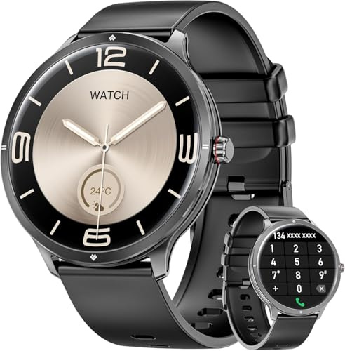 Joautrial Smartwatch Uomo, 1,75 AMOLED Grande Schermo Orologio con Chiamate Bluetooth, Doppie cinghie, 100+ Modalità Sportive Fitness Tracker con Sonno/Cardiofrequenzimetro per Android iOS (Nero)