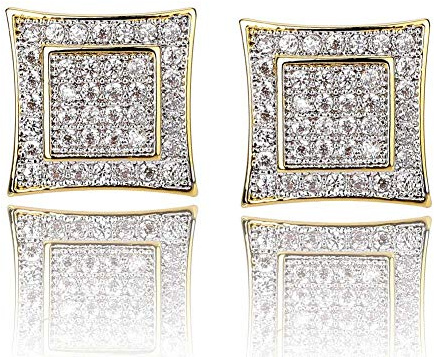 TOPGRILLZ 925 Sterling Silver Iced out Men and Women 14k Gold Square Kite Screw Back Hypoallergenic Stud Earrings with Simulated Diamond (Gold)