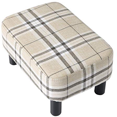 IBUYKE 16.54 Small Footstool, Linen Fabric Pouf, with Padded Seat Pine Wood Legs and Padded Rectangular Stool, for Bedroom, Stripe RF-BD215