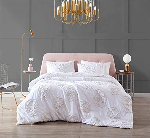 Betsey Johnson - Queen Duvet Cover Set, Reversible Cotton Bedding with Matching Shams, Chic Bedding Set (Rambling Rose White, Queen)
