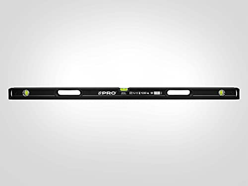 PRO800 Wasserwaage 200cm einseitig gefräst mit Ergonomischen Profil - ERS+ (Easy Reading System) Präzise Wasserwaage mit Anti Shock Absorber Endkappen - Farbe Schwarz