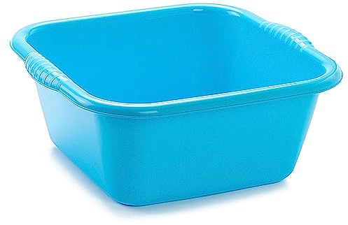 Acan Tradineur - Cubo, Barreño, Tina Multiusos - Fabricado en plástico - Producto y Utensilio de Limpieza - Forma Cuadrado - Capacidad de 10 litros - 36,5 x 33,5 cm - Color Azul