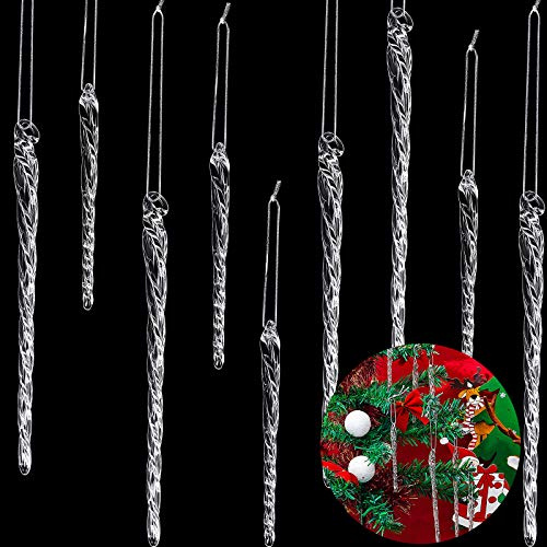 Syhood 96 Pieces Glass Icicle Ornaments for Christmas Tree, Clear