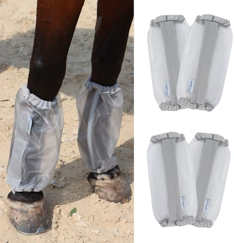 CareMaster Universal Size Horse Leggings Fine Mesh Horse Fly Boots Greatly Reduce Stomping Breathable Horse Boots Leg Wraps (Set of 4) Silver