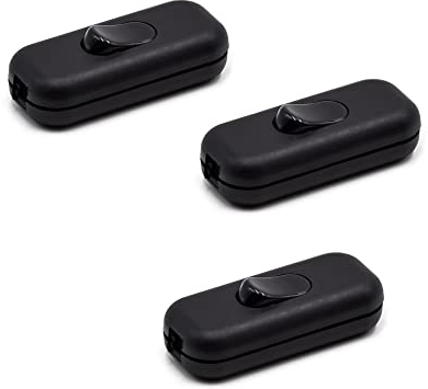 HALOTEC | Pack 3 Interruptor de paso unipolar para lámpara de sobremesa |Negro| 2A 250V | Fabricado en Italia | Fácil Instalación| Basculante encendido y apagado