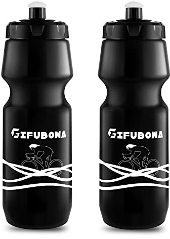 GIFUBOWA Bike Squeeze Water Bottles 24oz Bicycle Mtb Road Mountain Bottle Bpa Free for Riding/Running/Outddoor/Sport, 750ml, 2 Pack Black