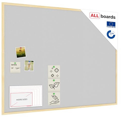 ALLboards Hellgrau Pinnwand mit Holz Rahmen 120x90cm Korktafel Korkwand Pinnwand Kork