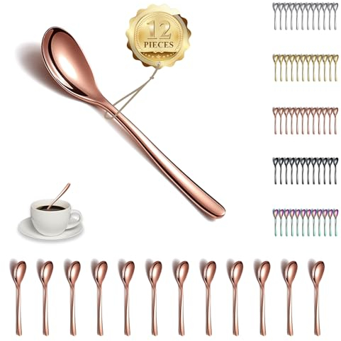 Kyraton Rose Gold Teaspoons 12 Pieces, 14cm Stainless Steel Tea Spoons with Copper Titanium Plating, Dishwasher Safe