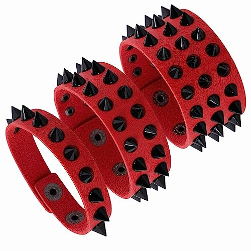 MILAKOO 3Pcs rot PU Leder mit Nieten Armbänder für Männer Rock Gothic Armband Müll Ästhetik