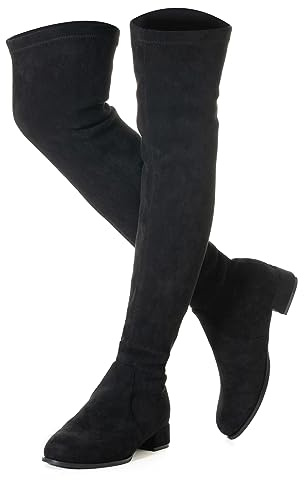 N.N.G Women Over The Knee Boots Black Size 7.5 Winter Suede Flat Heel Thigh High OTK Comfort Block Above knee Designer Ladies Pointed Toe