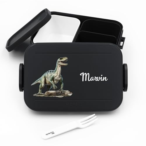 Geschenkfreude Personalisierte Brotdose Dinosaurier Kinder für Mepal - Lunchbox Kinder mit Trennwand Name, Kindergarten, Schule - Alles für den Schulanfang - Dino Brotdose mit Namen