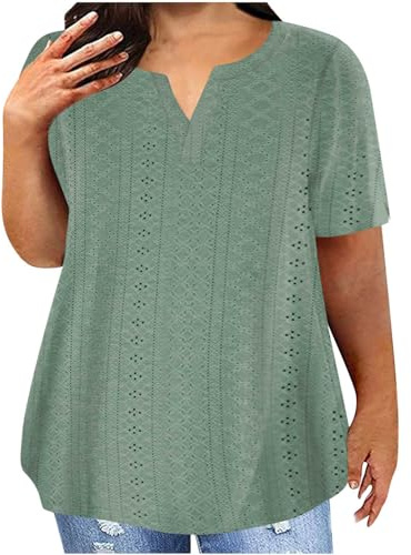 Camisetas Manga Corta Mujer,Blusa Mujer Verano 2024 con Cuello en Pico,Color Sólido T-Shirt Multicolor Shirt Tallas Grandes Blusa Casual Tops Básica Camiseta Mujer Pullover Blusa