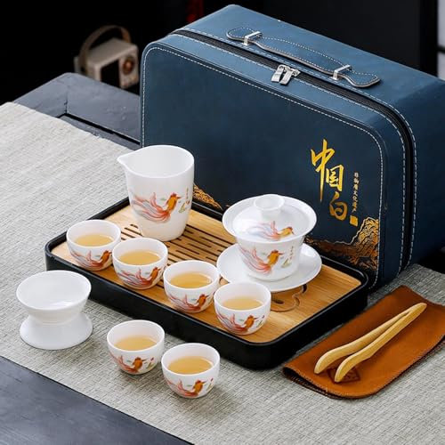 REOWONU Juego de té chino tradicional, juego de té chino gongfu para adultos, juego de té de kung fu con 6 tazas (JYMT Gaiwan6)
