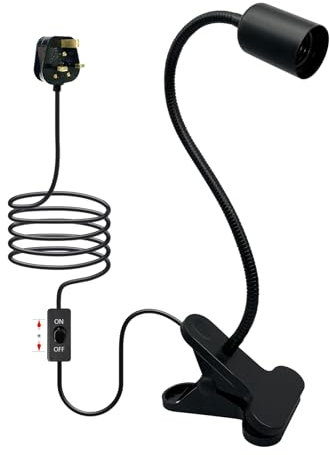 LQUNFYL E27 Clamp Lamp Holder Clip on Light Socket with 240CM Cable Clamp Light Bulb Holder 35CM Flexible Gooseneck Clip Light Bedside Reading Light with Large Clip Black Clamp Light for Headboard