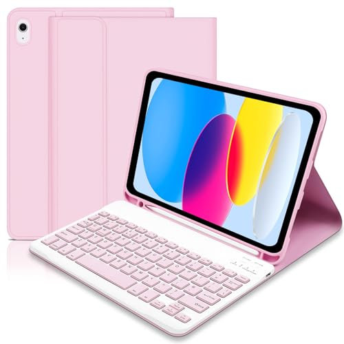 Case with Keyboard for iPad 11th Generation A16 11 inch 2025, UK layout Keyboard Case for ipad 10th Gen 2022, Slim Case with Detachable Bluetooth Keyboard and Pencil Holde for iPad 11/10 Gen, Pink