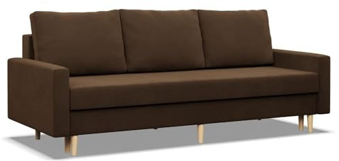 Mebligo - Sofa Mit Schlaffunktion Und Bettkasten Blank, 3 Sitzer 212 cm Breit, Schlafsofa Mit Bonellfederkern im Sitz, Ausziehbares Couch Auf Holzfüßen, Wohnzimmer - Braun