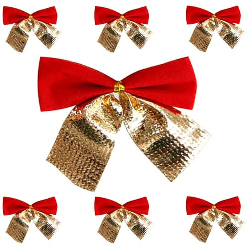 HEOUCH 48 Pezzi Fiocco per Albero di Natale, Fiocchi Albero di Natale, 5cm Fiocchi Natalizi, Oro Rosso, per Decorazioni da Appendere All'albero di Natale, Ghirlande di Natale (Stile B)