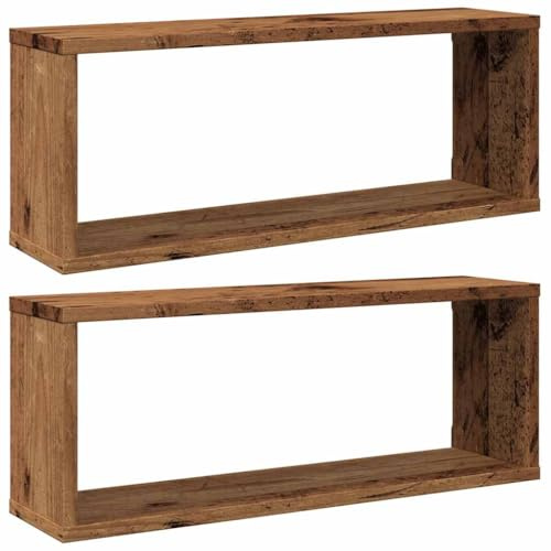 vidaXL Vägghylla kubformad 2 st åldrat trä 60x15x23 cm konstruerat trä, väggförvaring, kubhylla, bokhylla, förvaringshylla, kubhyllor, bokhyllor
