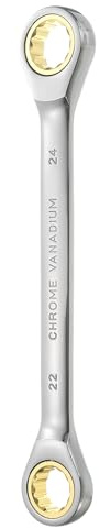 sourcing map Double Box End Ratcheting Wrench Metric 22mm x 24mm | 72 Tooth Ratchet Gear Spanner Tools CR-V Black Nickel Plating Dual Box End Ratcheting Wrench for Repairs