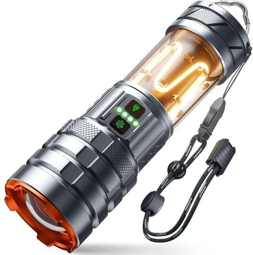 LED Taschenlampe Extrem Hell 1000000 Lumen, Taschenlampe LED Aufladbar mit Campinglicht, Zoombar, 11 Lichtmodi, Lange Akkulaufzeit, Wasserdichte Taktische Taschenlampe für Camping, Outdoor, Notfälle