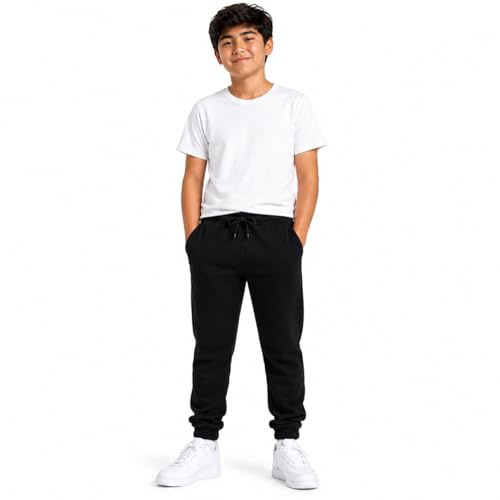 reshmena® Kids Joggers Girls, Boys, Pants, Sports Fleece, Jogging Tracksuit Kids School Joggers Pants Sports PE Trouser Sport Gym wear Casual 7-8 Yrs Black INS