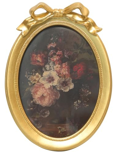 EvruCexul 12,7 x 17,8 cm Vintage-Bilderrahmen, ovale Schleife, antiker Bilderrahmen mit Glasfront, schicker, kunstvoller kleiner goldener Rahmen 12,7 x 17,8 cm, luxuriöser Tischaufsteller und zur