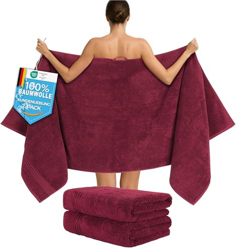 Hammetex Set med 2 extra stora badhanddukar – 80 x 200 cm, 500 GSM, 100 % bomull – mjuka och absorberande – lyxiga stora spa-handdukar, bordeauxröd