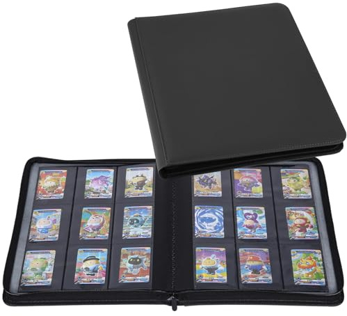 Album Cartas 9 Bolsillos,Album para Cartas con Cremallera, Carpeta de Tarjetas de PU Impermeable, Adecuado para MTG, TCG(Negro)