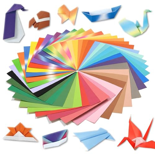 Coloured Origami Paper 15×15cm, 200 Sheets Coloured Folding Paper in 40 Designs, Square Origami Folding for School Arts DIY Craft Projects for Children and Adults