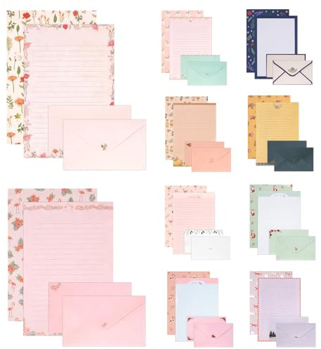 90 Stück Briefpapier mit Umschlag Set mit 30 Briefumschläge und 60 Briefpapier Liniert Liebesbrief für Geburtstag Hochzeits Einladung Grußkarten （10 Verschiedene Stile）