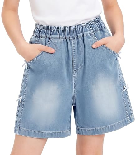 Tokeya Pantalones Cortos Vaqueros Niñas Verano Pantalon Corto 7-15 Años | Bolsillos, Cintura Elástica, Suaves Transpirable Cómodo, Shorts Vaquero, Moda Holgados Jeans Cortos, Casual Streetwear