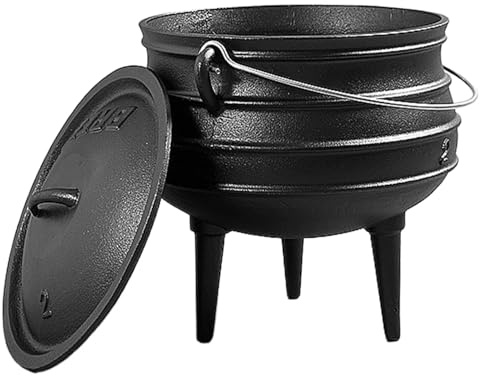 AZIDWERYQ gjutjärn kittel 3 l, med lock och handtag, svart, 25,4 cm | Gjutjärnskonstruktion, perfekt för campingresor, för halloweendekor