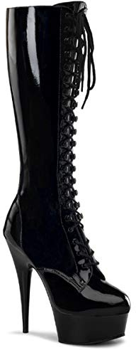Pleaser Delight-2023, Bottes Hautes Classiques Non doublées Femme - Noir - Schwarz (Schwarz (Blk STR Pat/Blk)), 37 EU