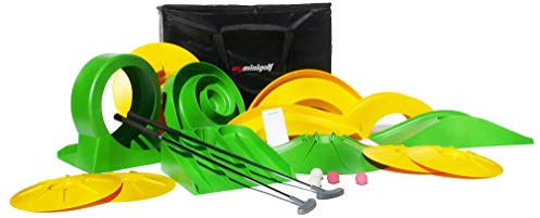 myminigolf Professional Minigolf Komplettset (Minigolf-Set Pro mit 13 Hindernisse, Tasche, 2 Schläger, 4 Bälle, Block) 003